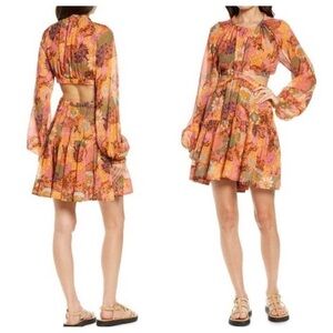 A.L.C. Izzy Side Cutout Floral Silk Mini Dress Pink Orange Women's Size 6 NWT